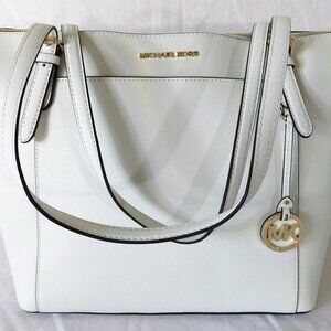 Large Michael Kors White Leather & Gold Fabric Tote Bag Handbag